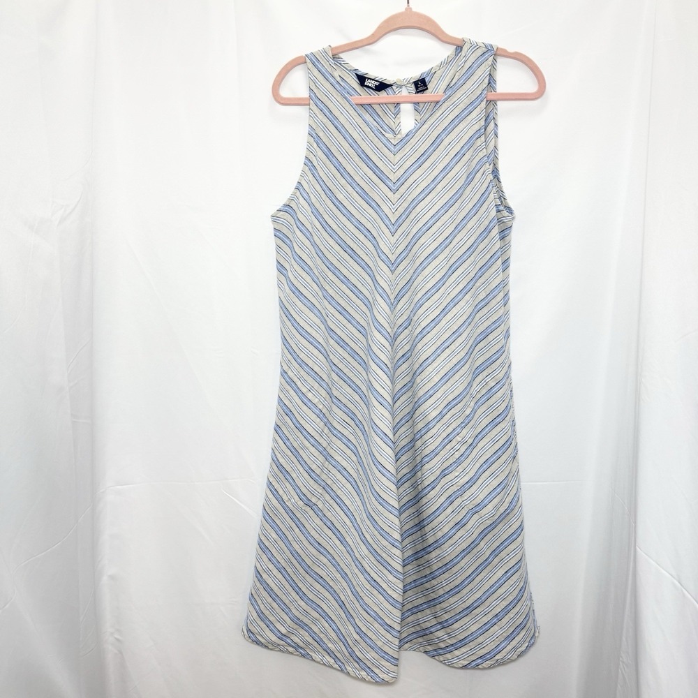 Lands' End Blue and White Striped Sleeveless A-Line Dress